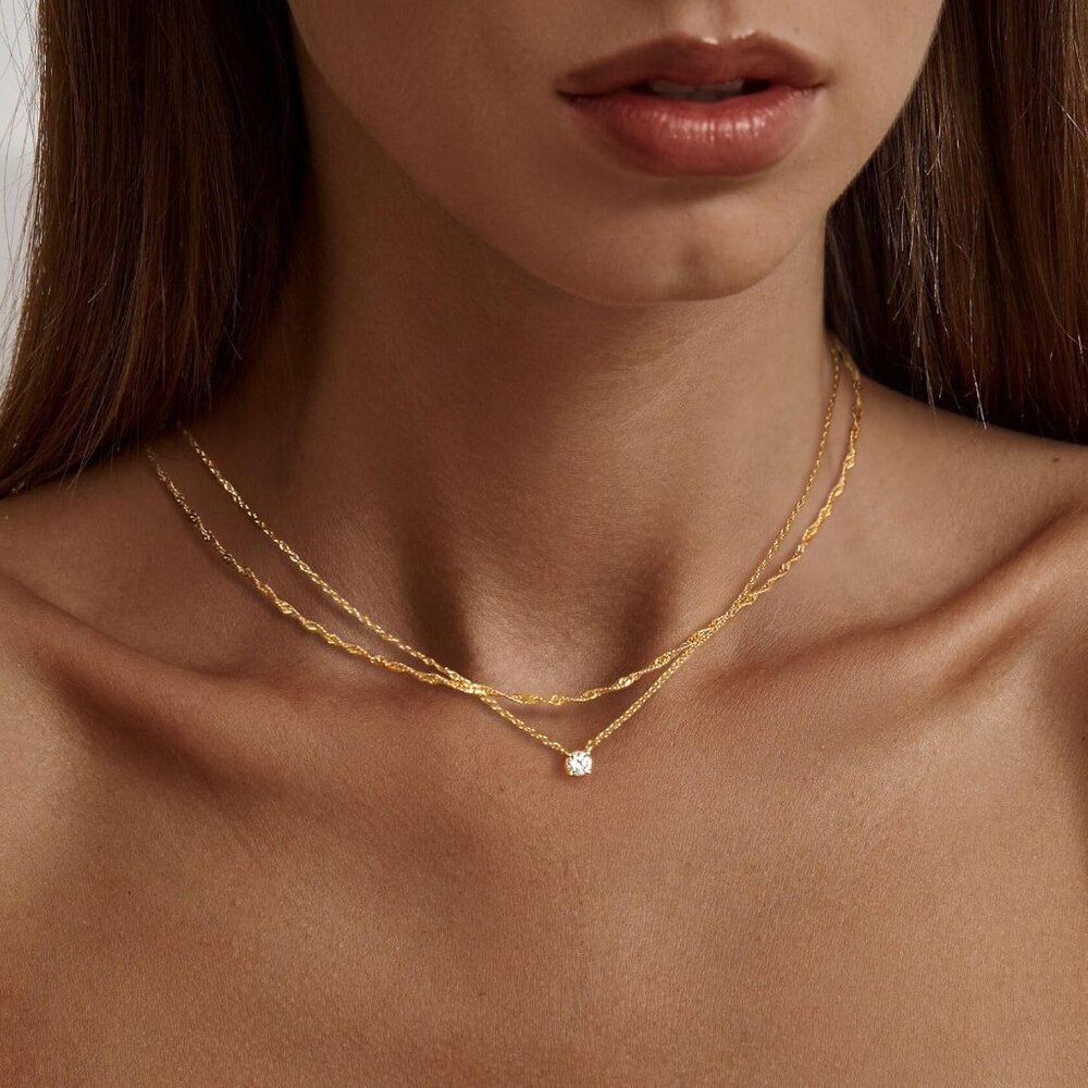 Dainty 14k Gold Plated/Silver Cubic Zirconia Necklaces for Women, Simple CZ Jewe - Picture 2 of 9
